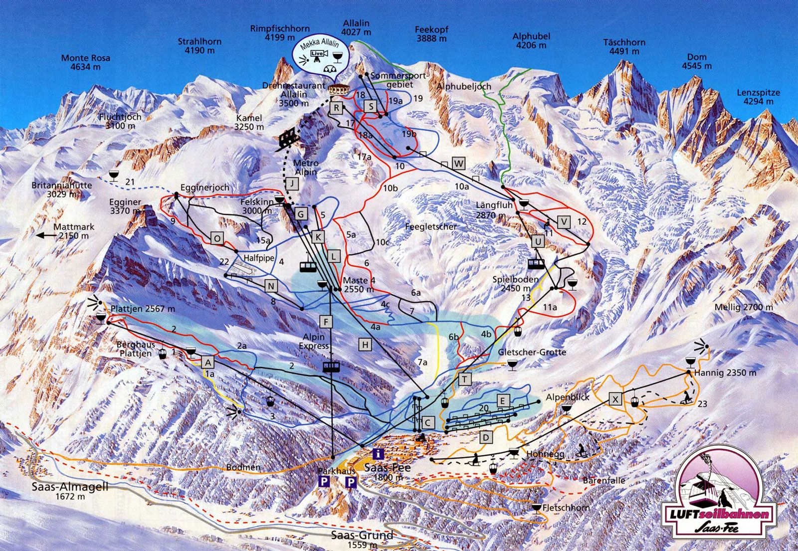 Saas Fee ski map