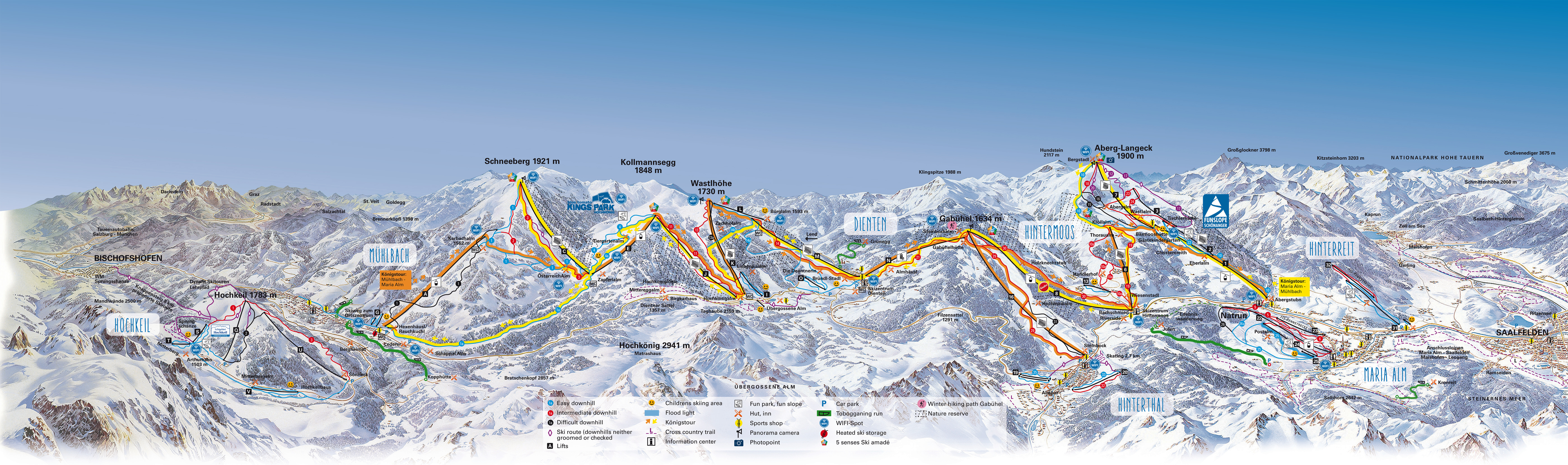 maria alm mapa Hochkönig Mühlbach, Dienten, Maria Alm   mapy tras narciarskich maria alm mapa