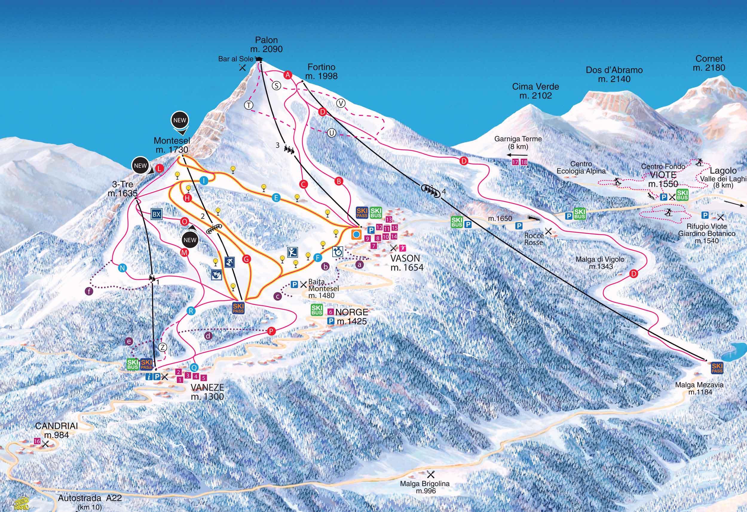 monte bondone mapa Monte Bondone   sci map monte bondone mapa